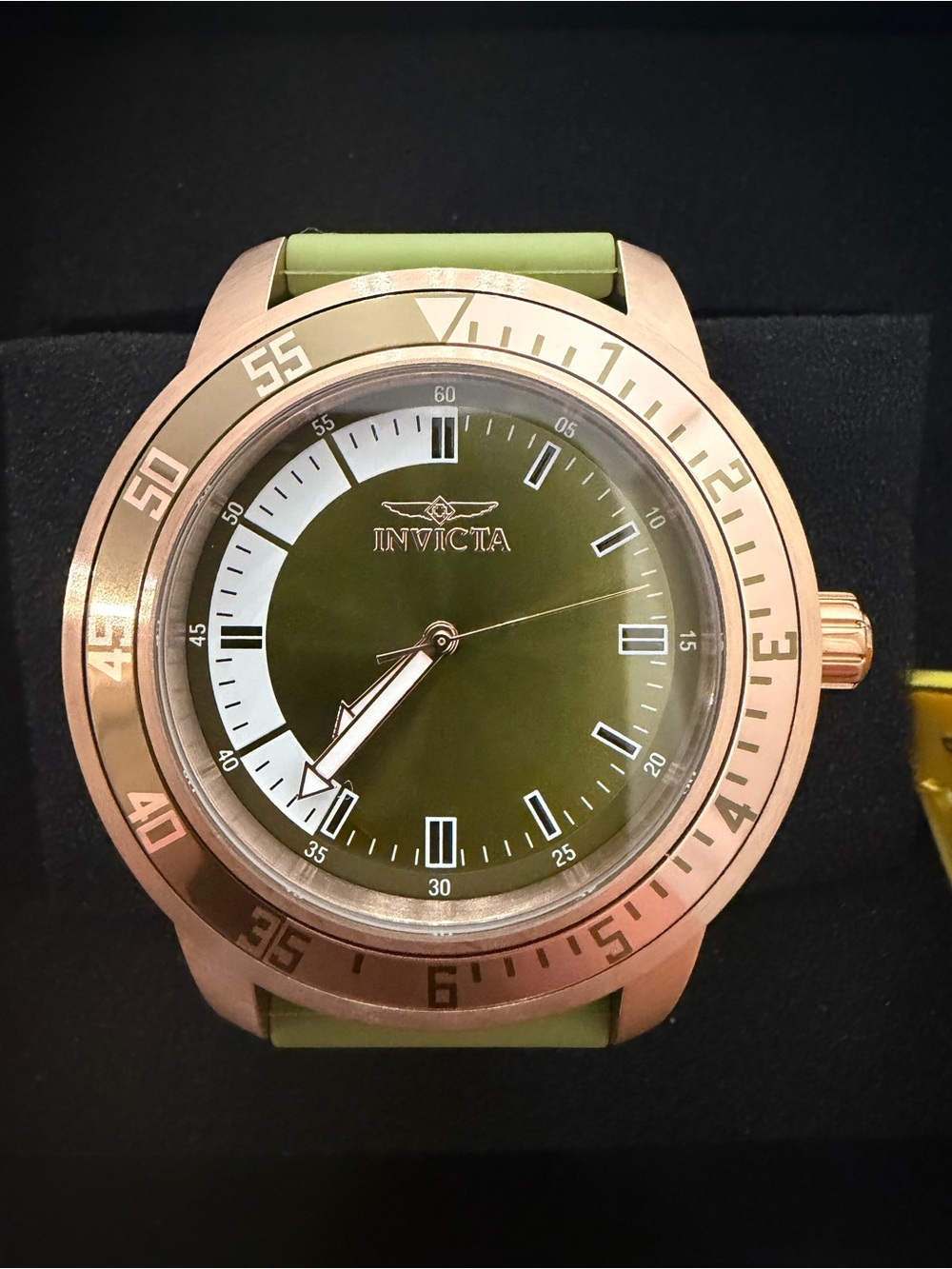 Invicta Specialty Compass Olive Green Dial Rose Gold Tone Case Sport Watch